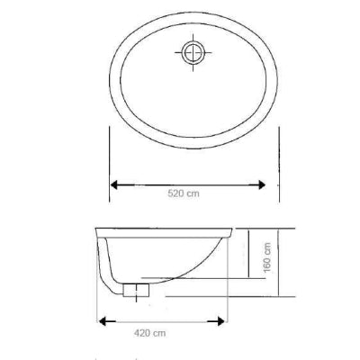 Newarc Lavabo Tezgah Altı Oval 42 x 52 cm