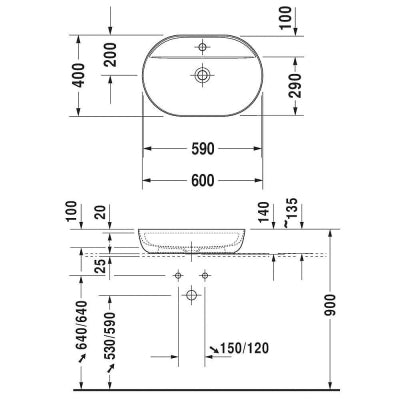 Duravit Lavabo Luv DuraCeram Batarya Banklı Çanak60 cm 0380600000