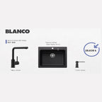 Blanco Naya 6 Siyah Evye + Mila Siyah Batarya + Lato Siyah Sıvı Sabunluk Seti (60 cm)