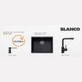 Blanco Rotan 500 U Siyah Granit Evye + Mila Siyah Batarya + Lato Siyah Sıvı Sabunluk Seti (60 cm)