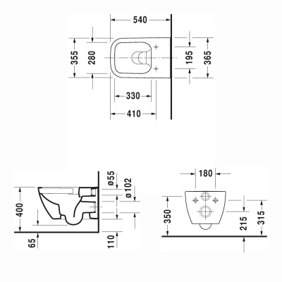 Duravit Klozet Asma+Amortisörlü Kapak Happy D.2 Plus Beyaz 2222390075 + 0064590095