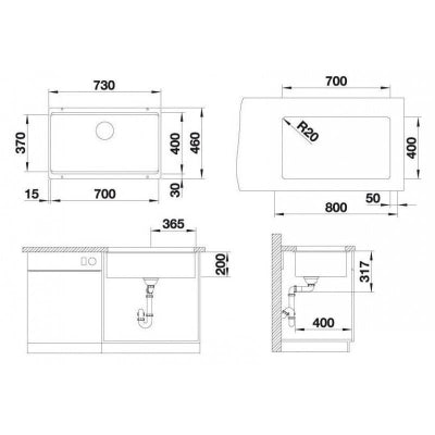 Blanco Eviye Etagon 700-U Silgranit - Siyah 73 x 46 cm