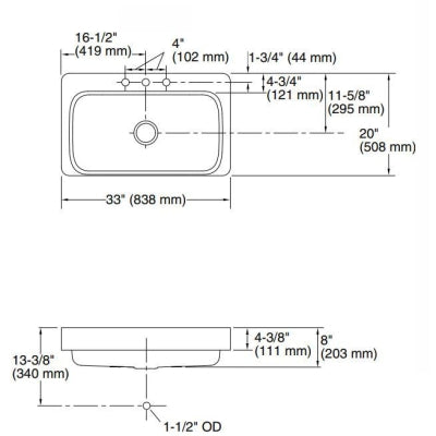 Kohler Eviye Verity Paslanmaz Çelik Tezgah Üstü  83.8 x 50.8 cm