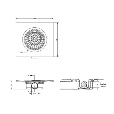 Evi Metal Duş Yalıtımlı Yer Süzgeci 10 x10 Nova 050 Kare