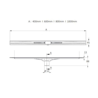 Evi Metal Duş Kanalı TrendLine 50 lik Çıkışlı 80 cm Satine Yüzey