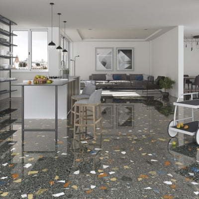 Arcana Yer Duvar Karosu Terrazzo Stracciatella Grafito Parlak 79,3 x 79,3 cm cm