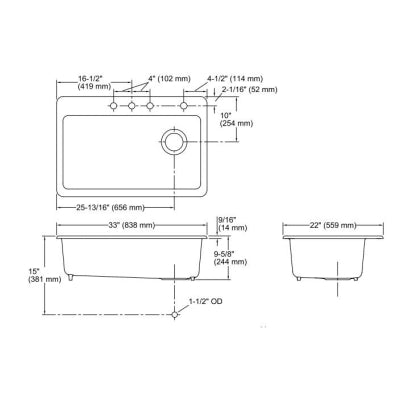 Kohler Eviye Riverby 4 Delikli Döküm, Beyaz