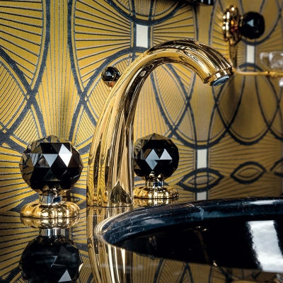 Jörger Florale Crystal 3 Delikli Lavabo Bataryası Altın Siyah