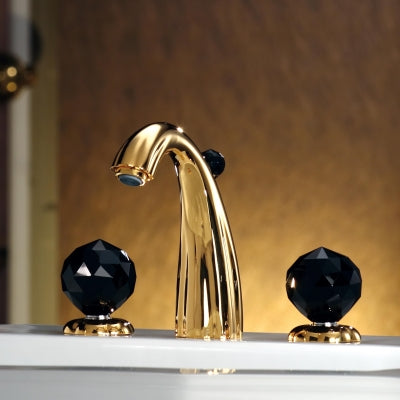 Jörger Florale Crystal 3 Delikli Lavabo Bataryası Altın Siyah