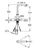 Grohe Eviye Bataryası Spiralli SmartControl Essence Krom-31615000