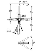 Grohe Eviye Bataryası Spiralli SmartControl Minta Krom - 31613000