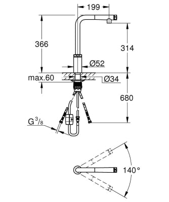 Grohe Eviye Bataryası Spiralli SmartControl Minta Krom - 31613000