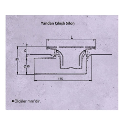 Hüppe Yer Sifonu 10 x 10 cm 50 Lik Yandan Çıkışlı Mat Paslanmaz Çelik Master X