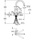 Grohe Eviye Bataryası Spiralli Tek Akış Eurostyle Krom - 31126004