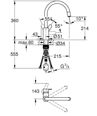 Grohe Eviye Bataryası Spiralli Tek Akış Eurostyle Krom - 31126004