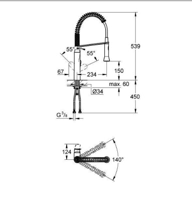 Grohe Eviye Bataryası Spiralli 2Fonk Profesyonel K7 Krom-31379000