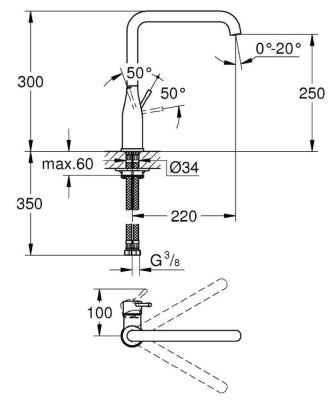 Grohe Eviye Bataryası Döner Borulu Essence Krom - 30269000