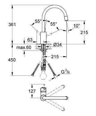 Grohe Eviye Bataryası Spiralli Tek Akış Concetto Krom - 32663003