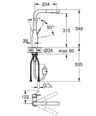 Grohe Eviye Bataryası Spiralli 2 Fonk. Essence Krom - 30270000