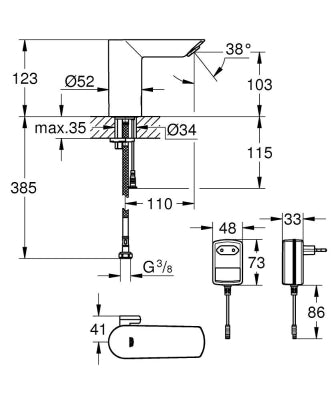 Grohe Fotoselli Lavabo Bataryası Elektrikli çift sugiriş 36453000