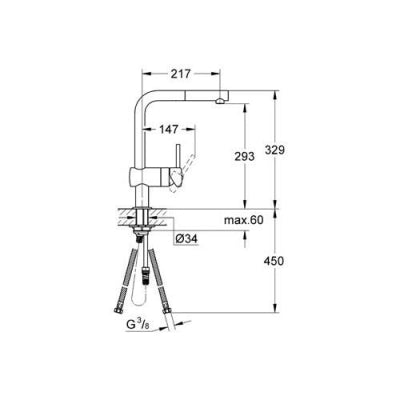 Grohe Eviye Bataryası Spiralli Tek Akışlı Minta Krom - 32168000