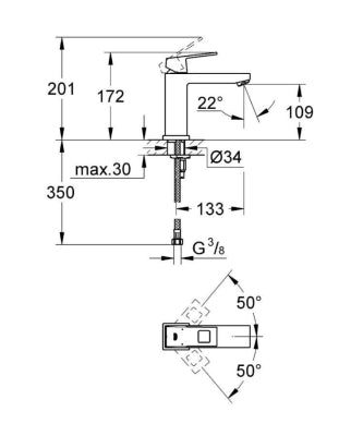 Grohe Lavabo Bataryası Eurocube M-Boyut Krom - 23446000