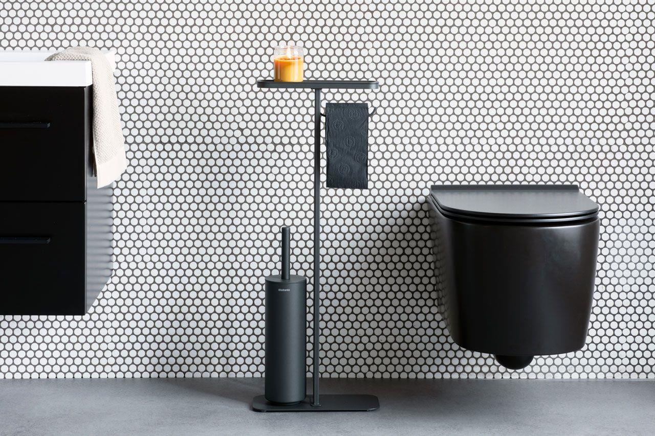 Brabantia Standlı Organizer Ayaklı Tuvalet Kağıtlık + Tuvalet Fırçası Mindset Mineral Koyu Gri 303043