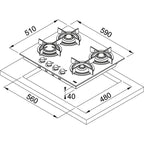 Franke Ocak Gazlı Mythos FHCR 604 4G HE BK C Black+Glass 106.0374.280