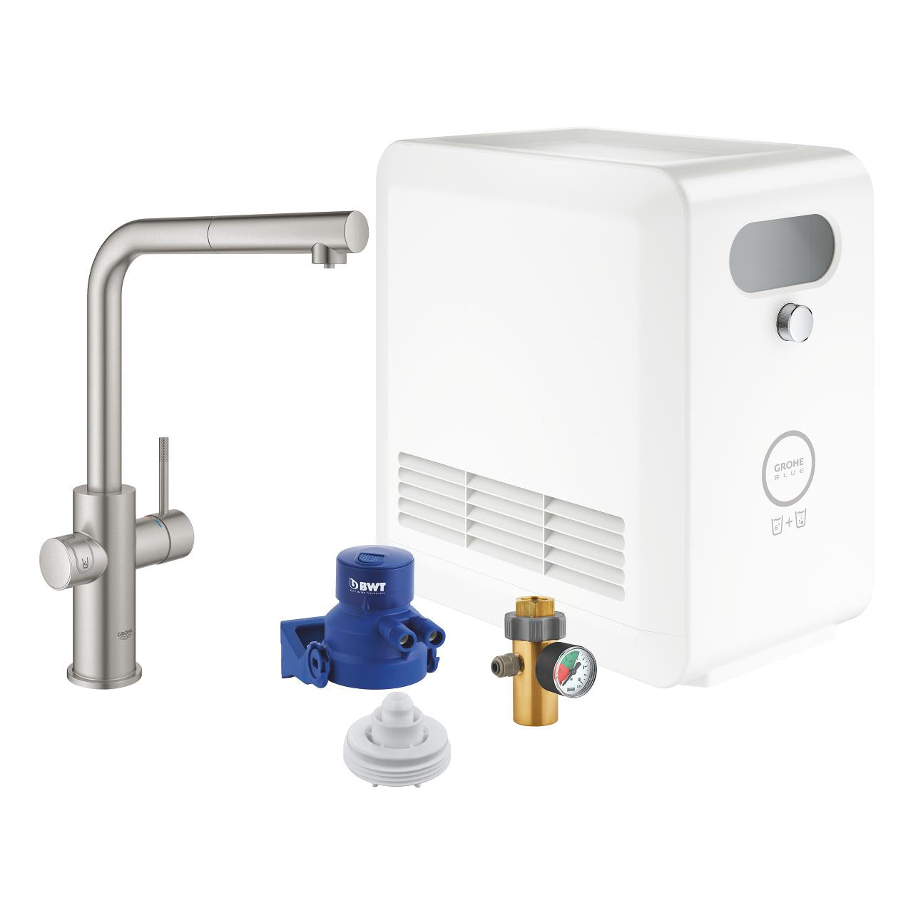 Grohe Blue Professional Arıtmalı İçme Suyu ve Soda Yapan Spiralli Eviye Bataryası Super Steel - 31326DC2