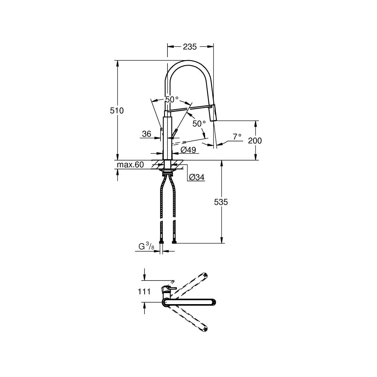 Grohe Concetto Professional Tek Kumandalı Eviye Bataryası SuperSteel - 31491DC0
