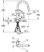 Grohe Eviye Bataryası Spiralli 2 Fonk Concetto Super Steel -31483DC2