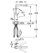 Grohe Eviye Bataryası Spiralli 2 Fonk Essence Super Steel - 30270DC0