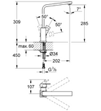 Grohe Eviye Bataryası Döner Borulu Eurocube Super Steel - 31255DC0