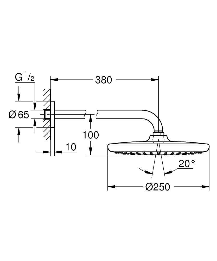 Grohe Tempesta 250 Tepe Duşu ve Dirseği 38 cm Brushed Hard Graphite – 26663AL0