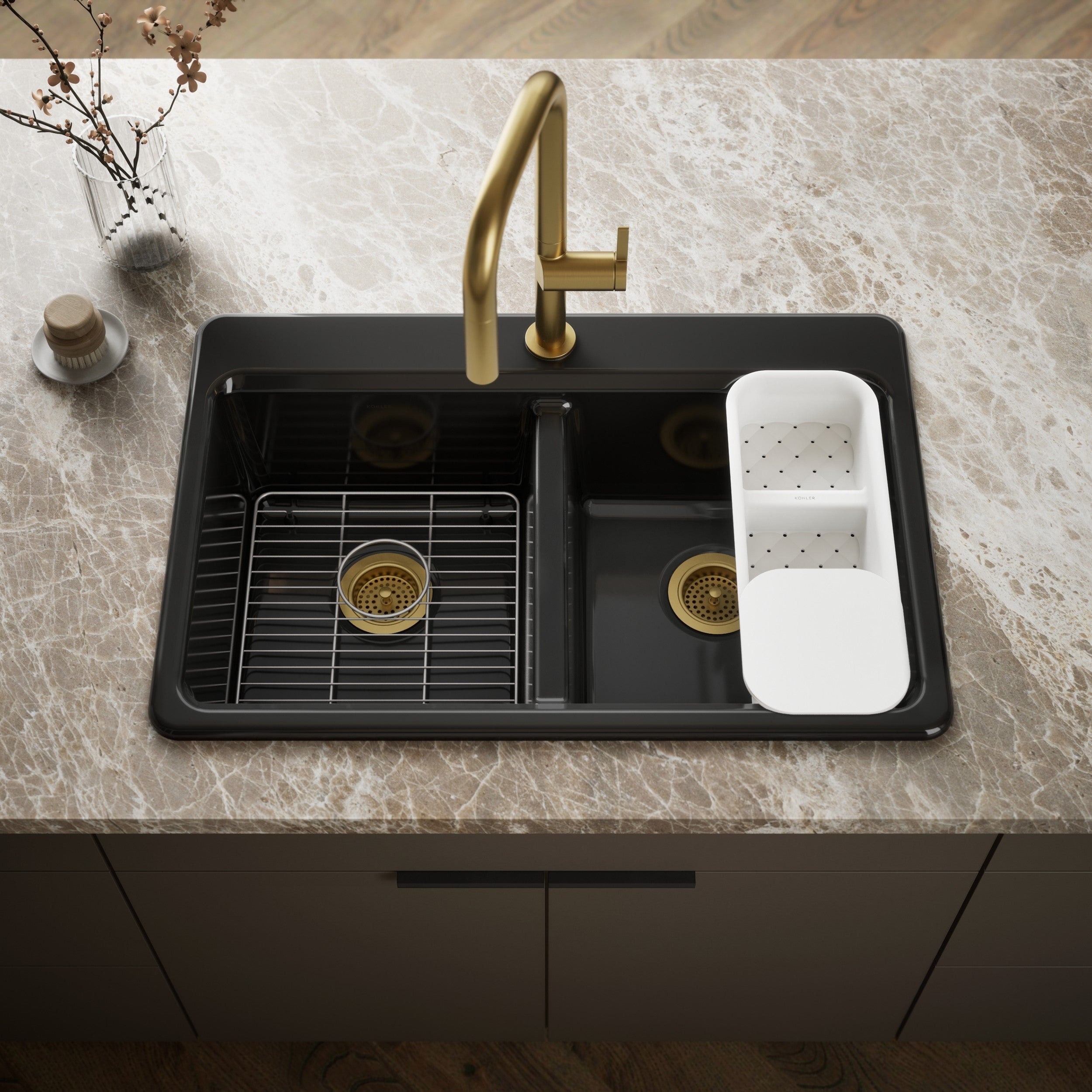 Kohler Eviye Riverby Çift Hazneli Siyah