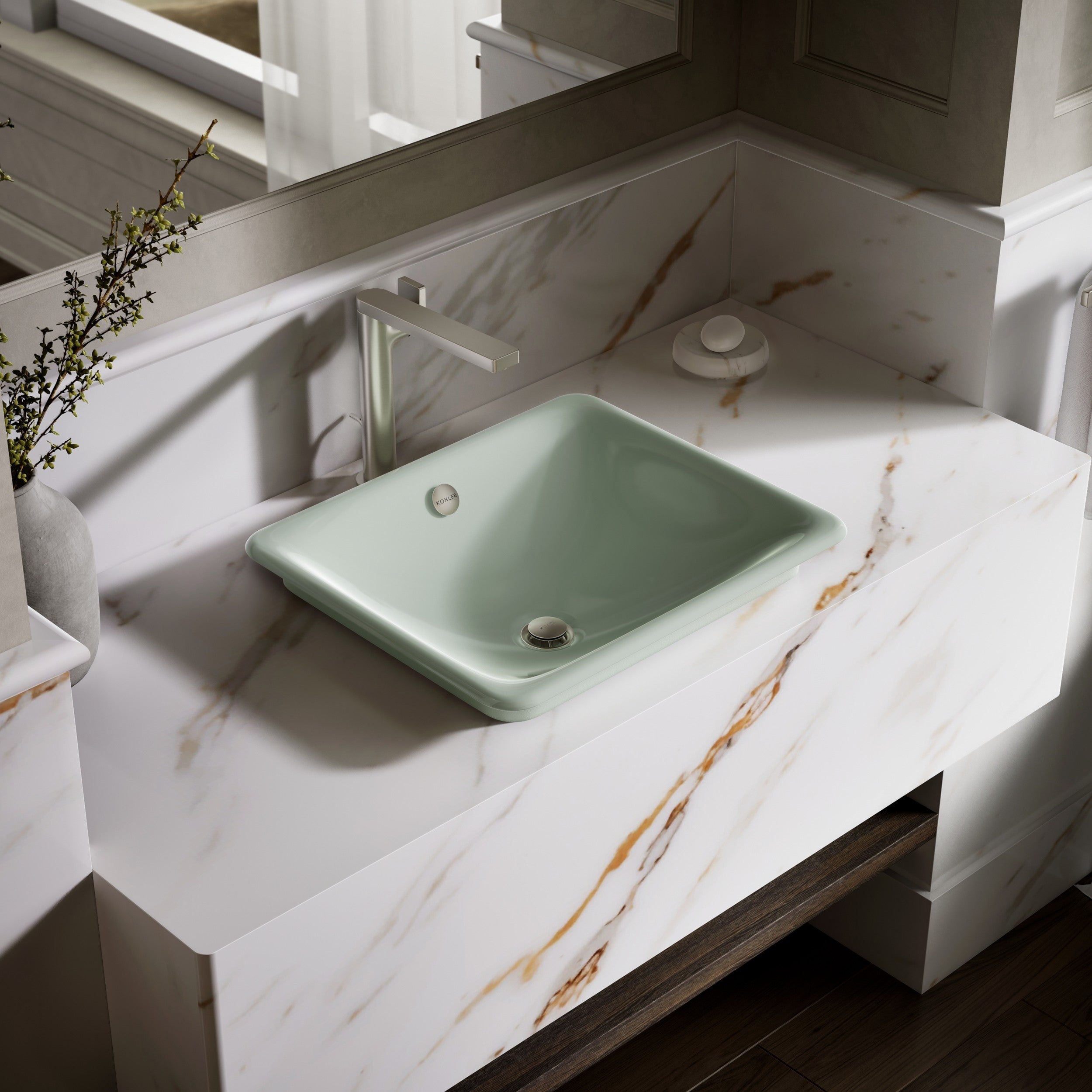 Kohler Lavabo Iron Plains Döküm Banyo Lavabosu Kavak Yeşil