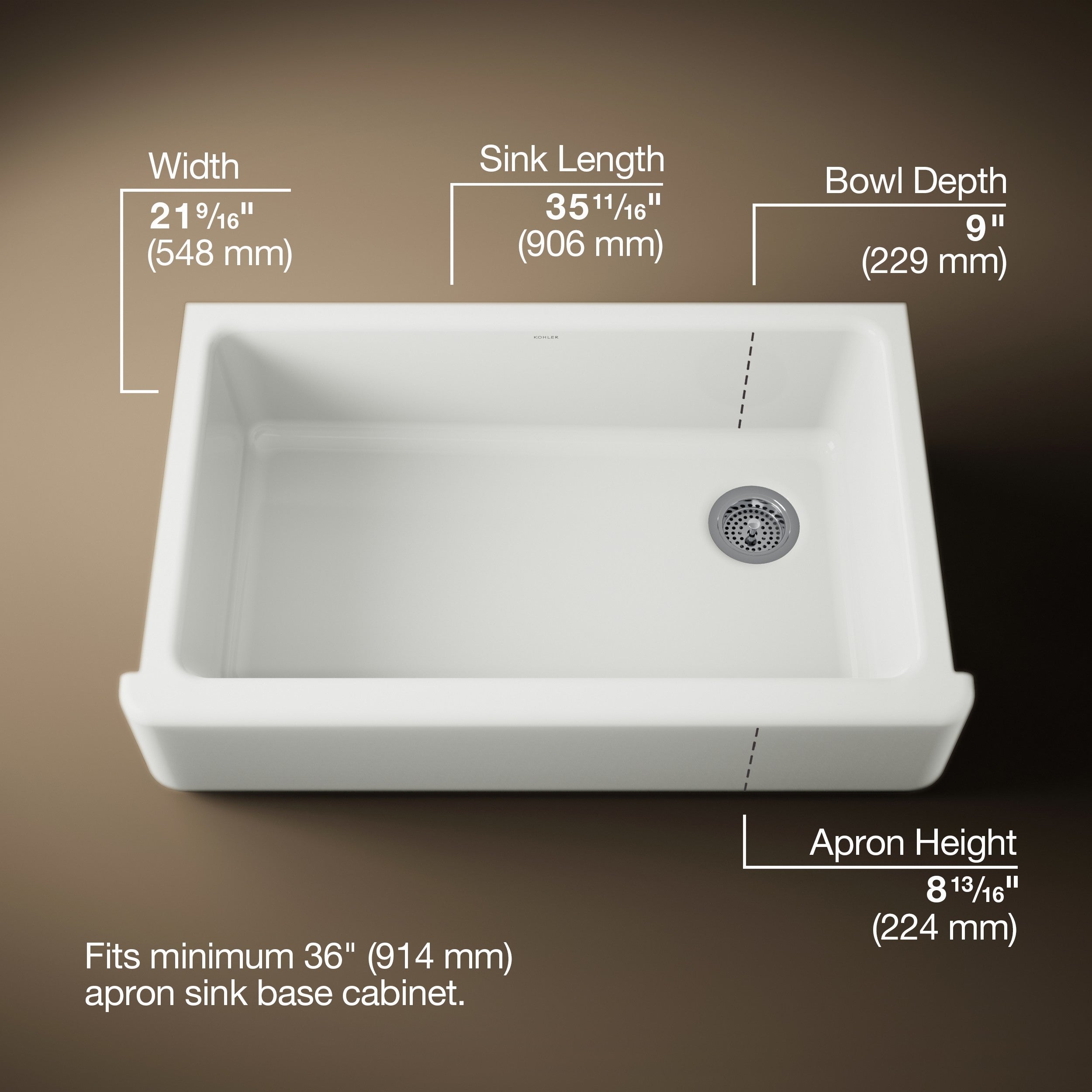 Kohler Eviye Whitehaven Döküm Apron-Front Beyaz