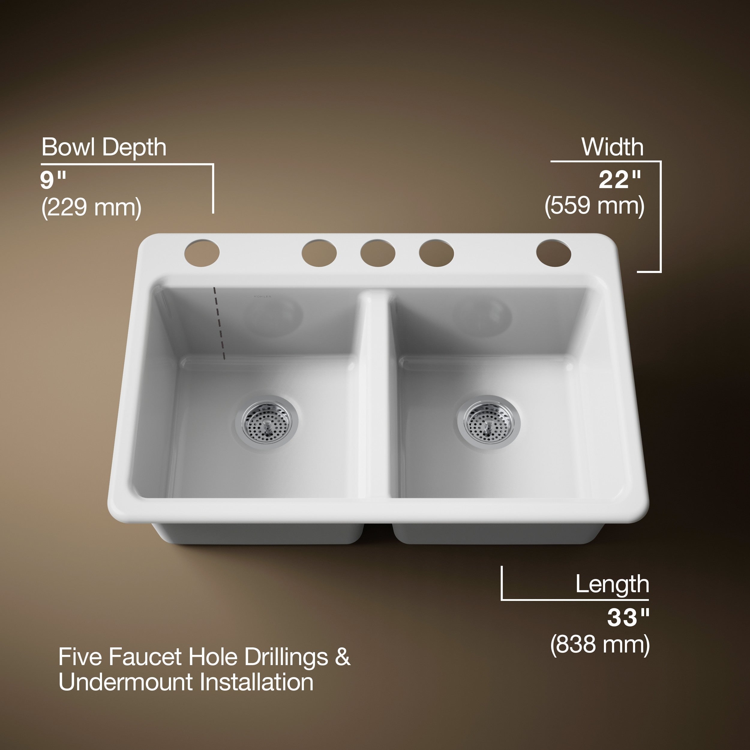 Kohler Eviye Riverby Çift Hazneli Beyaz