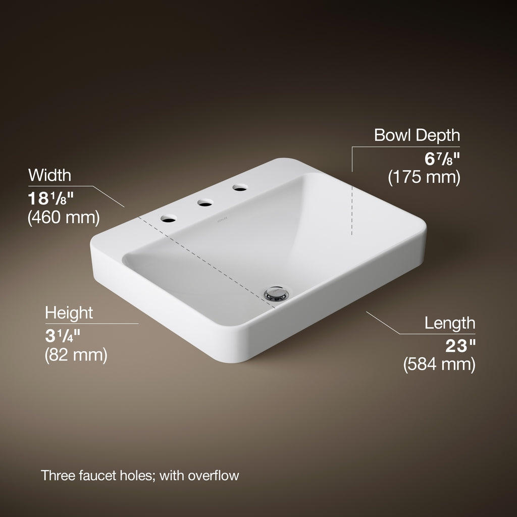 Kohler Lavabo Tezgah Üstü Üç Delikli Vox 58,4 x 465 cm