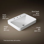 Kohler Lavabo Tezgah Üstü Üç Delikli Vox 58,4 x 465 cm