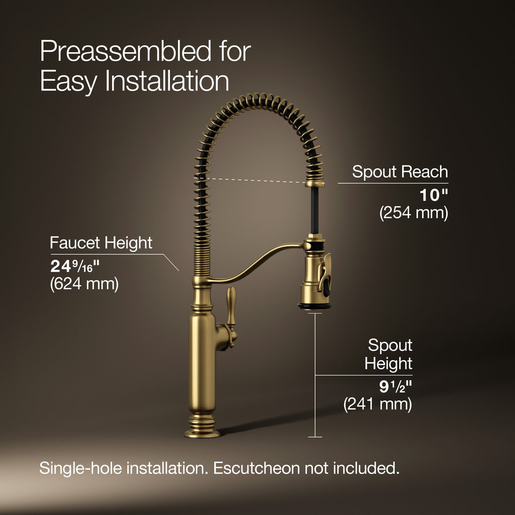 Kohler Eviye Bataryası Tournant Profesyonel, Mat Altın
