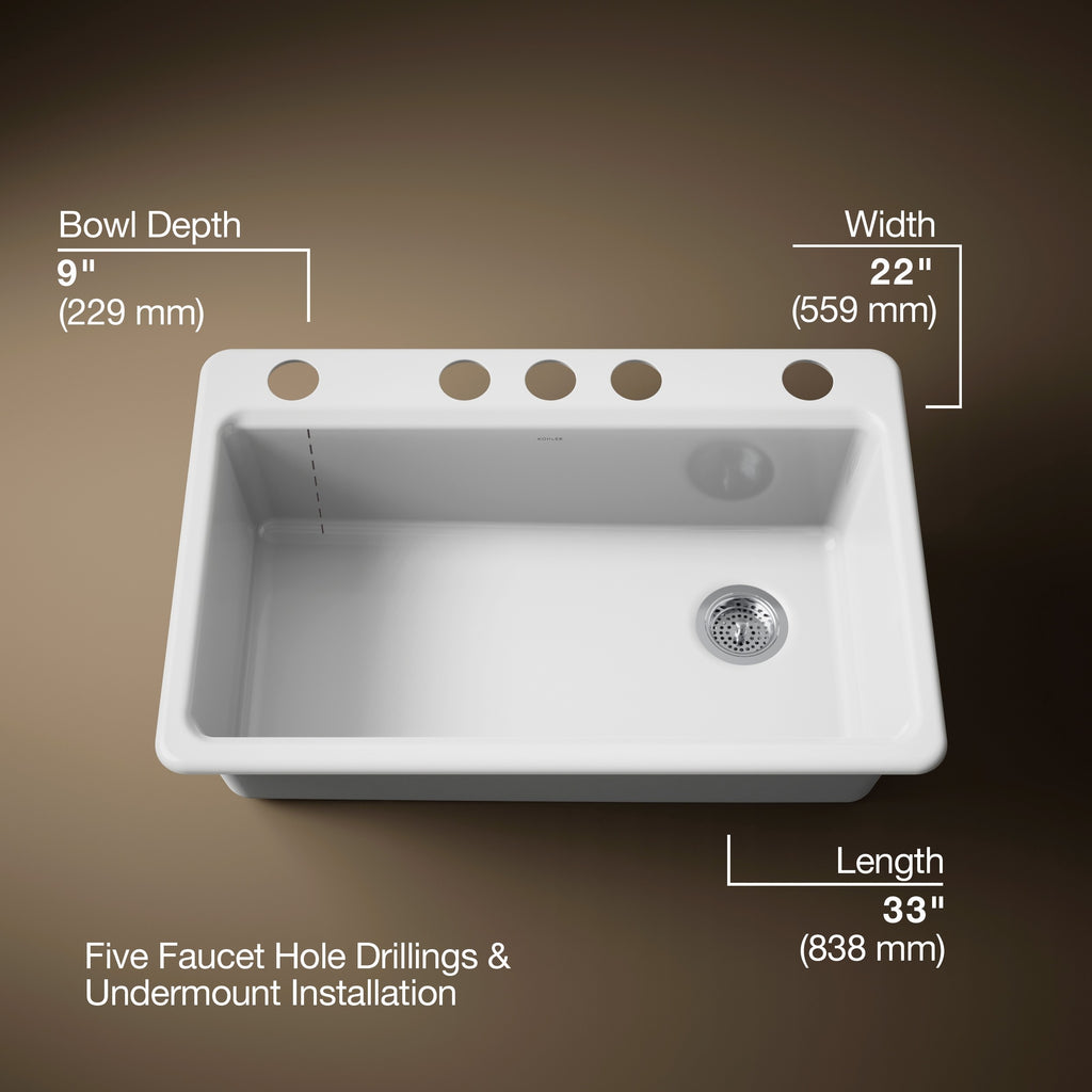 Kohler Eviye Riverby Tezgah Altı Döküm Beyaz