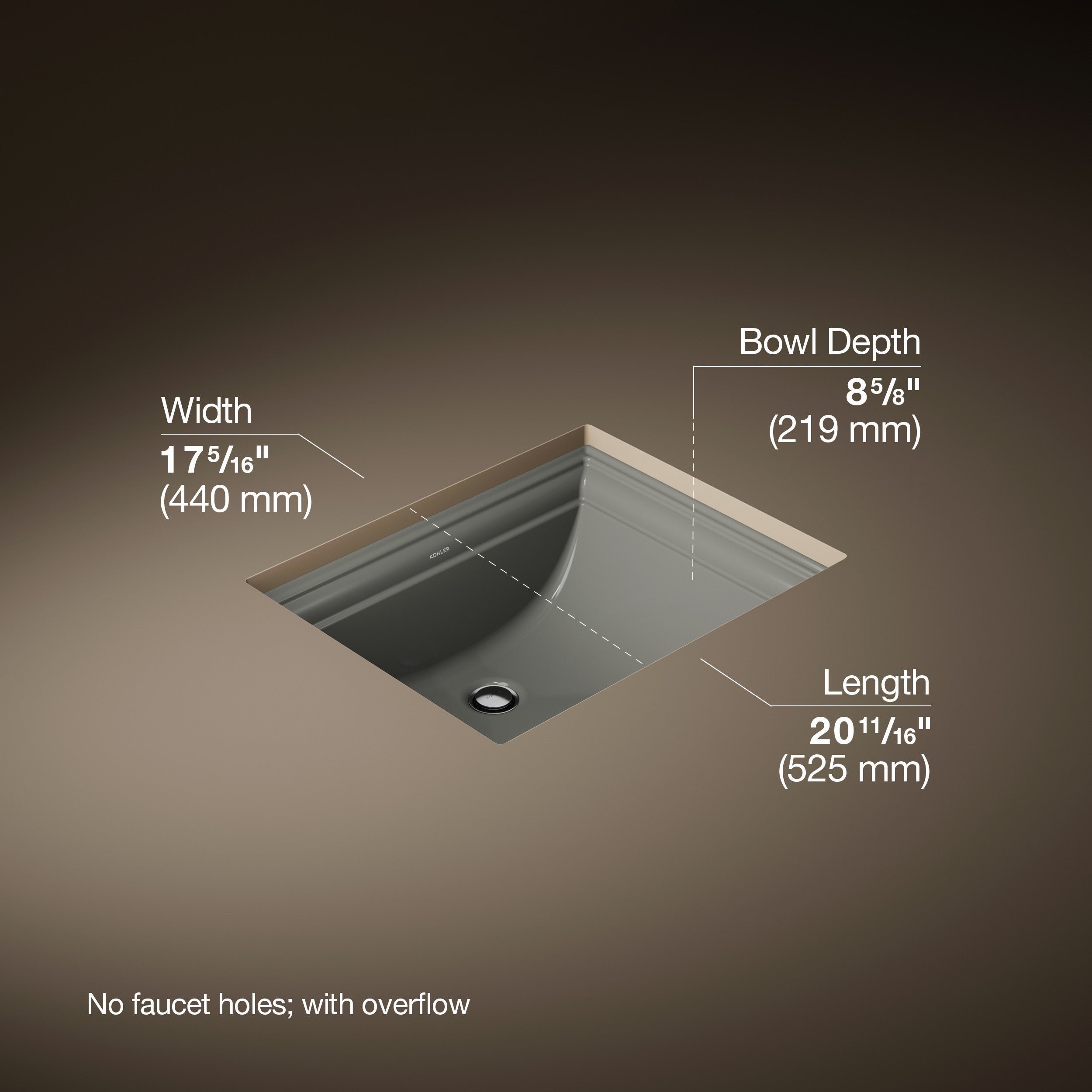 Kohler Lavabo Memoirs Classic Tezgah Altı Koyu Gri