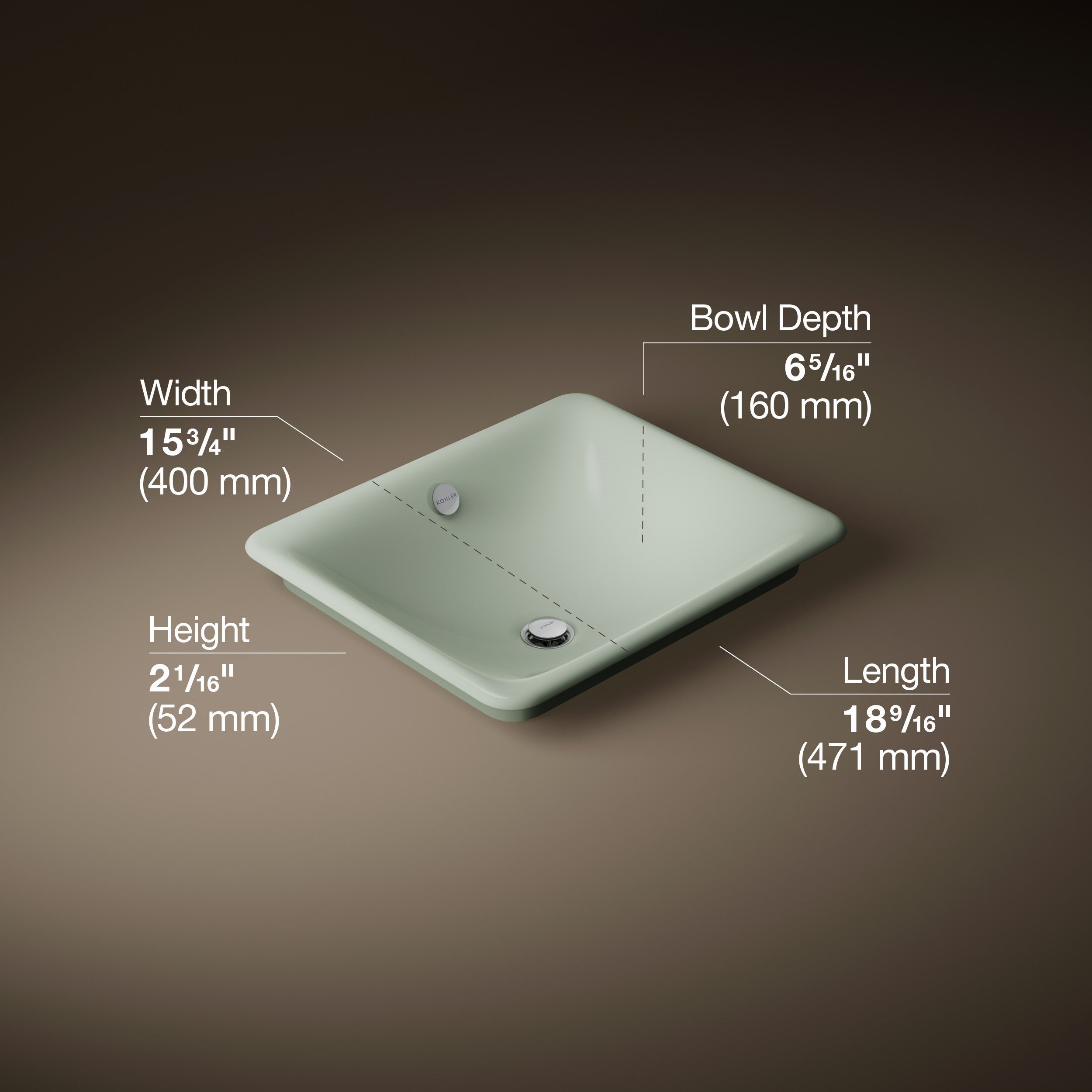Kohler Lavabo Iron Plains Döküm Banyo Lavabosu Kavak Yeşil