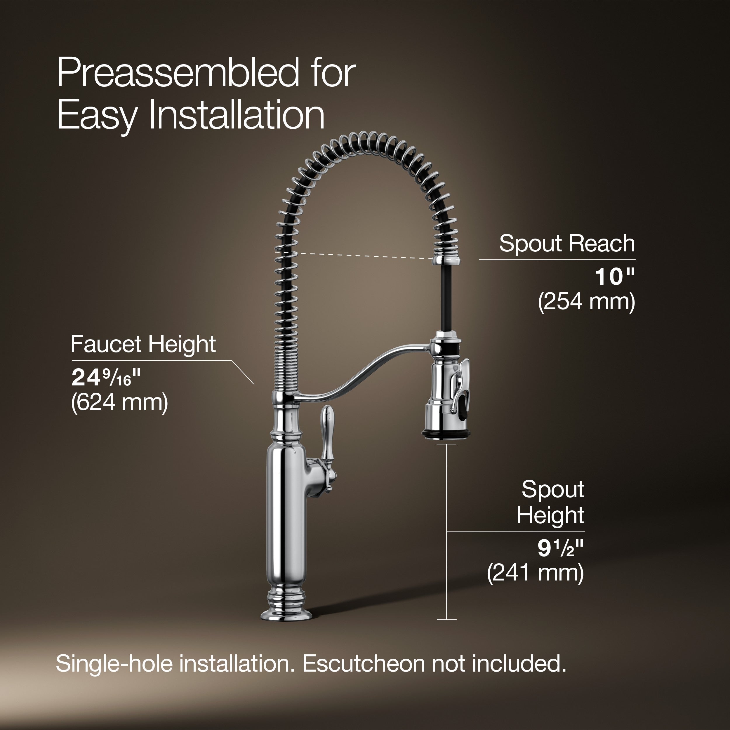 Kohler Eviye Bataryası Tournant Profesyonel , Krom