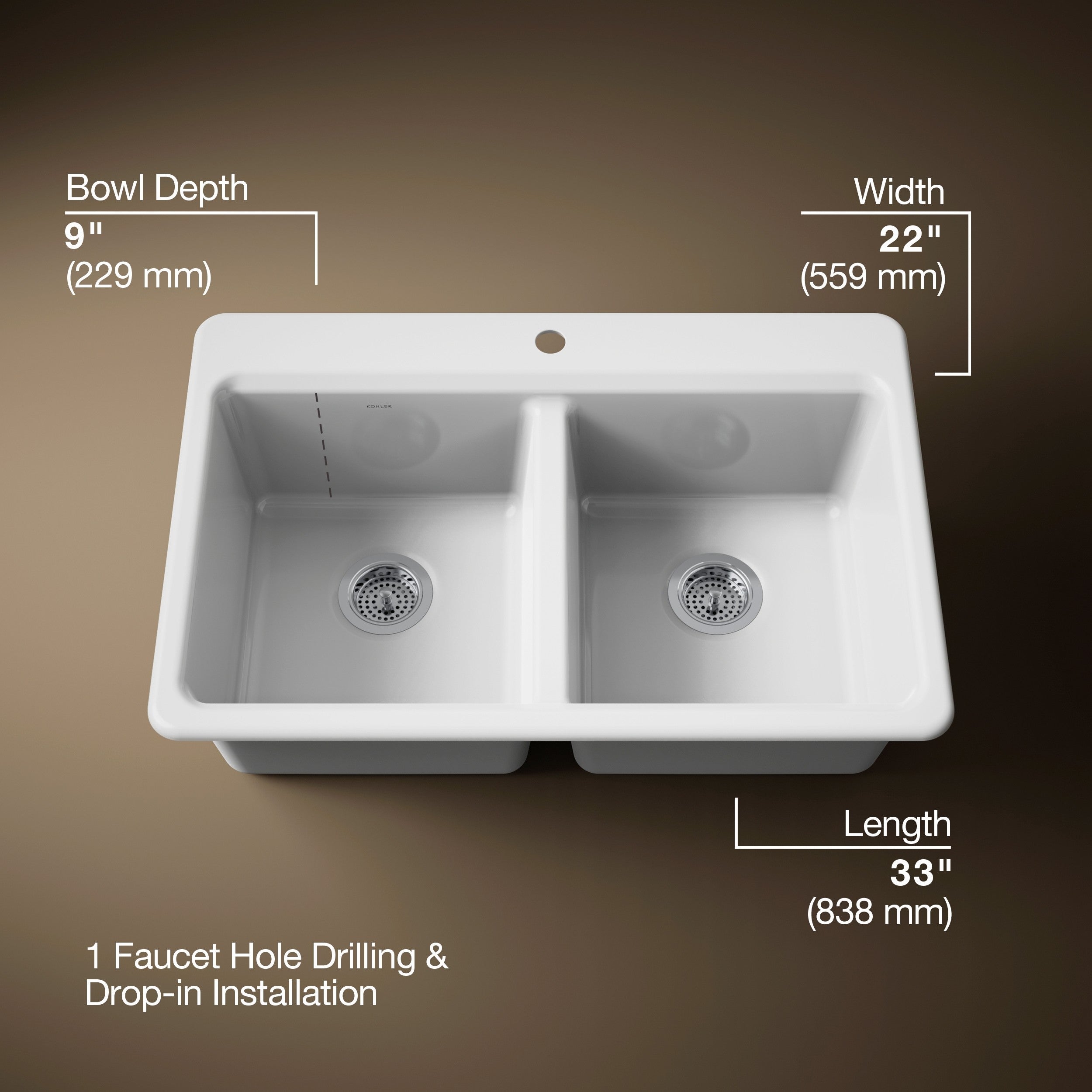 Kohler Riverby Döküm Eviye Beyaz