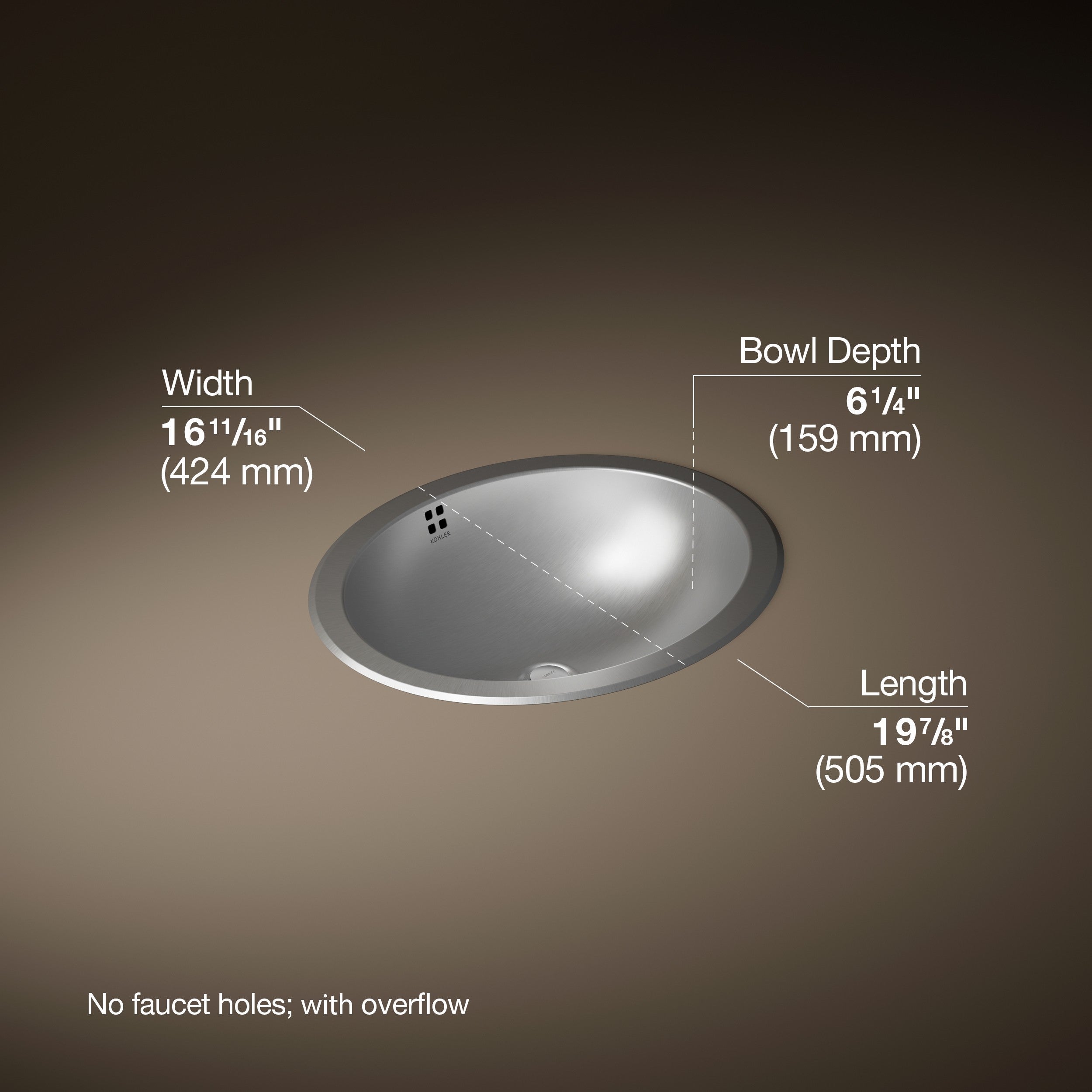 Kohler Lavabo Bachata Paslanmaz Çelik 64 x 42,4 cm