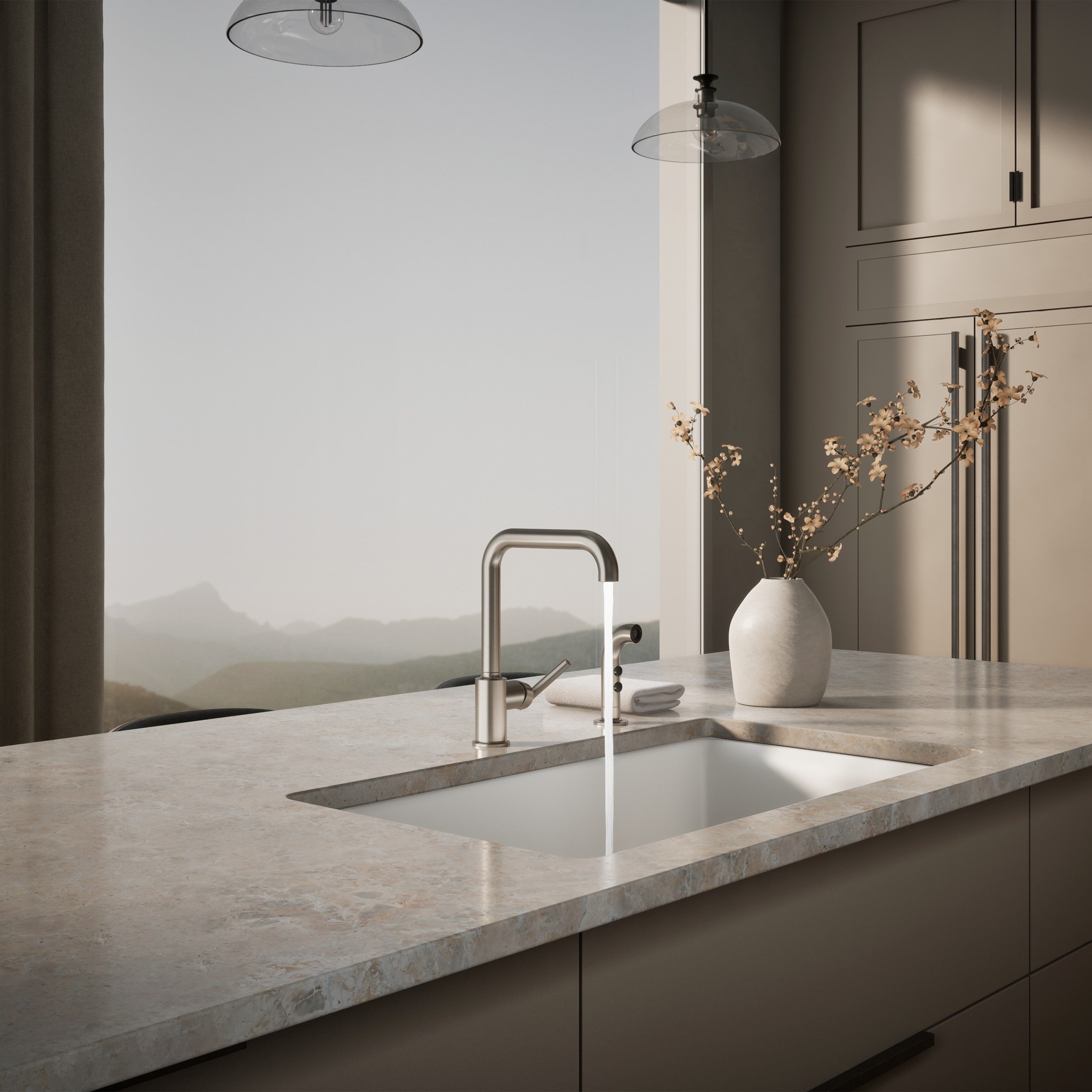 Kohler Eviye Bataryası Purist Yan Spreyli , Paslanmaz Çelik
