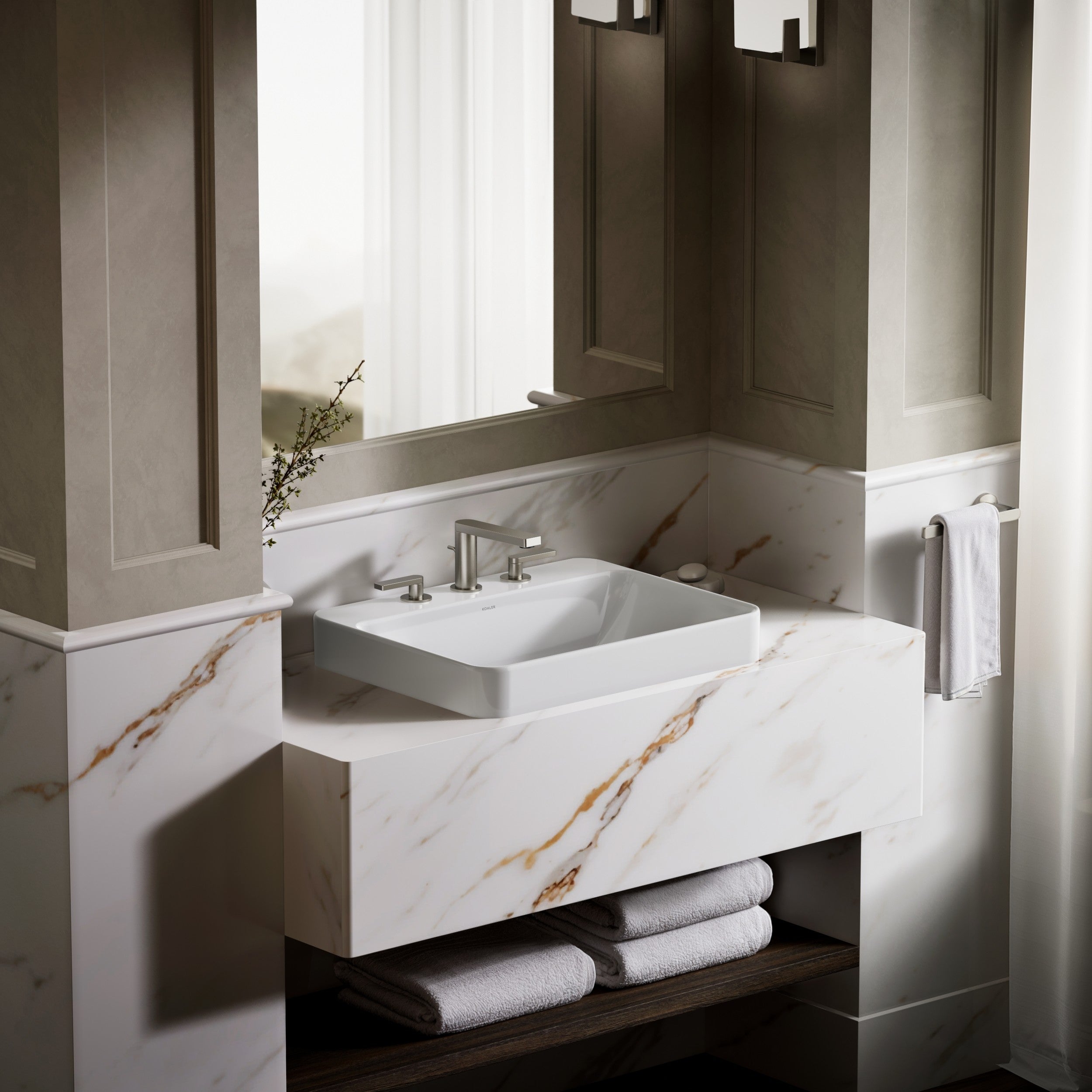 Kohler Lavabo Tezgah Üstü Üç Delikli Vox 58,4 x 465 cm