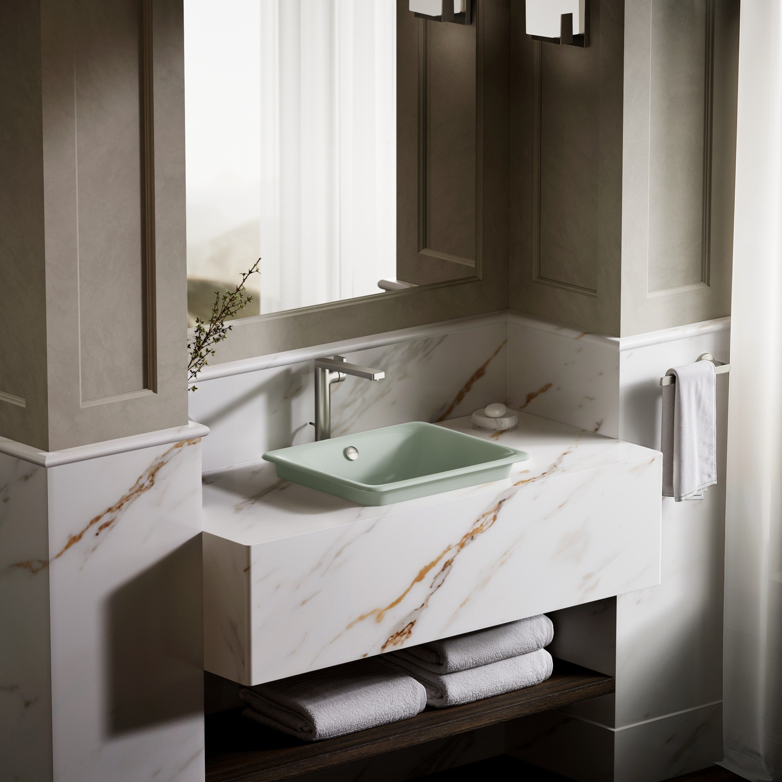 Kohler Lavabo Iron Plains Döküm Banyo Lavabosu Kavak Yeşil